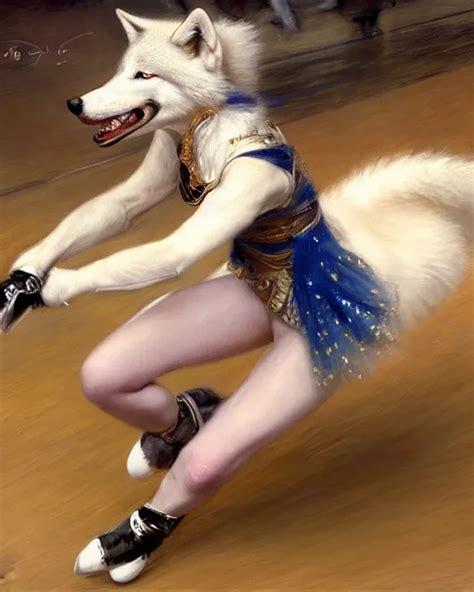 White Female Anthro Wolf Skating At A Roller Derby Stable