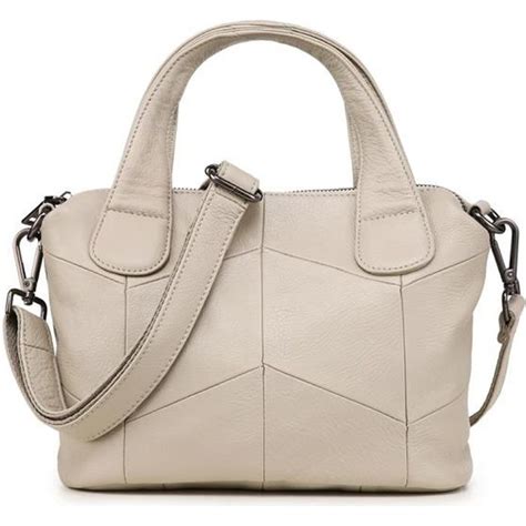 Sac à main bandoulière souple en cuir véritable Femme Beige Mode porte