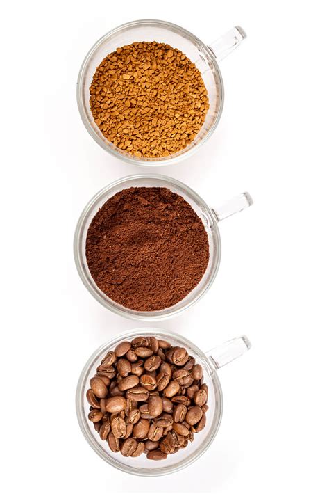 Three Spoons Of Coffee With Soluble Coffee Coffee Beans And Ground