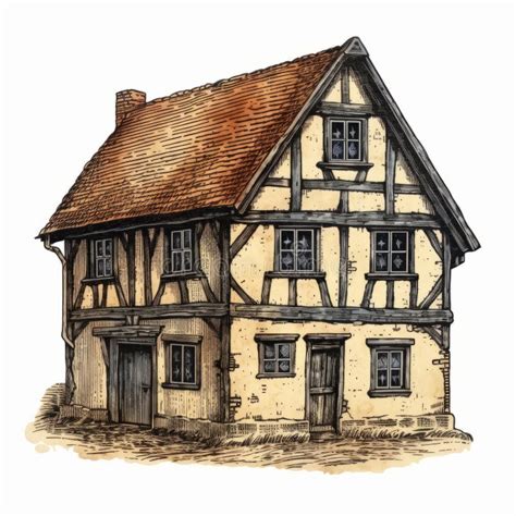 Highly Detailed Medieval House Drawing with Painterly Quality Stock ...