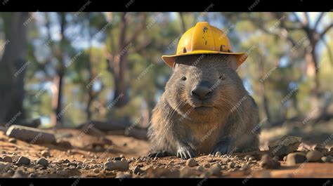 Premium Photo A Wombat Wearing A Yellow Hard Hat Is Sitting On A Pile