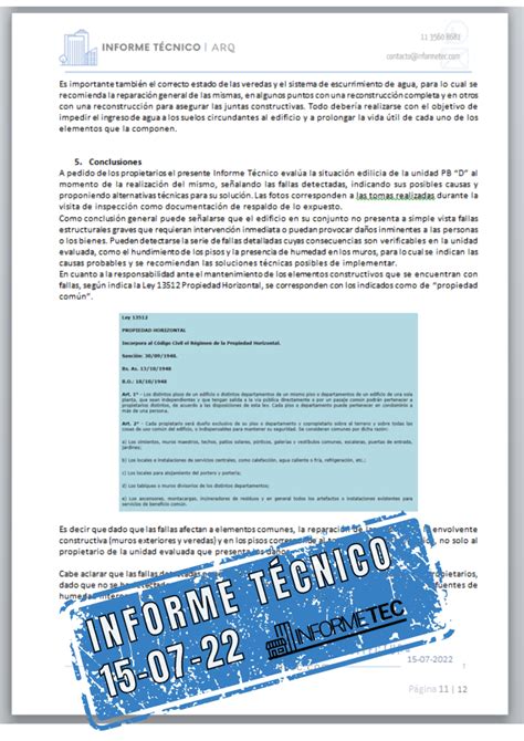 Informe Técnico Consorcios y Particulares Informe Técnico Arq