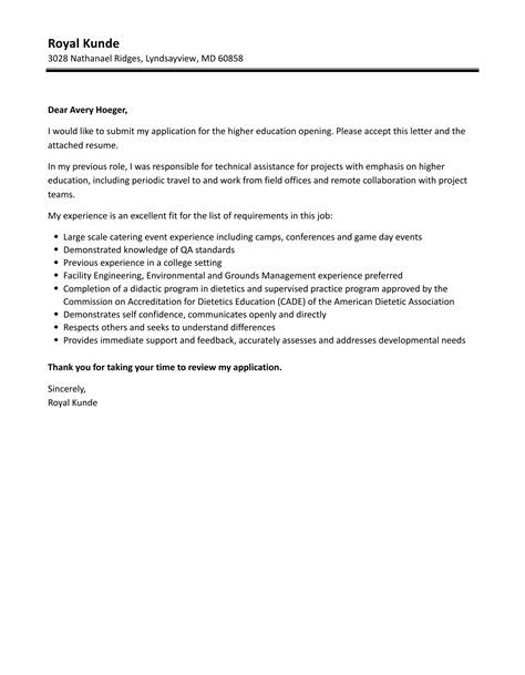 Higher Education Cover Letter Velvet Jobs