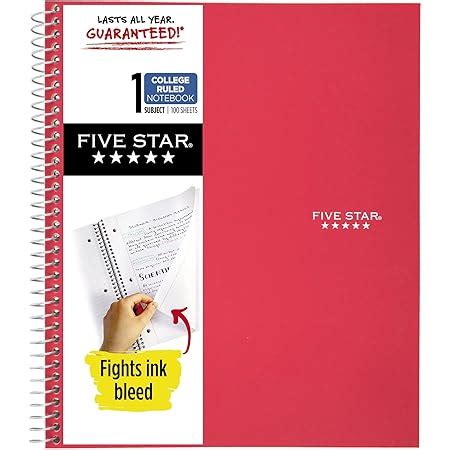 Amazon Five Star Spiral College Ruled Notebook 1 Subject Wired