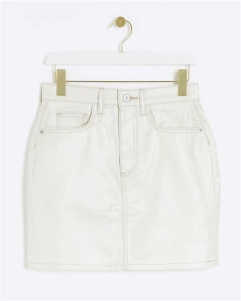 Beige Metallic Coated Denim Mini Skirt River Island