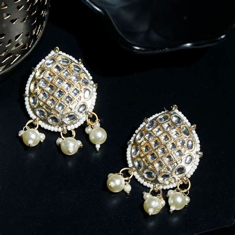 Buy Priyaasi White Gold Kundan Tear Drop Earrings Online