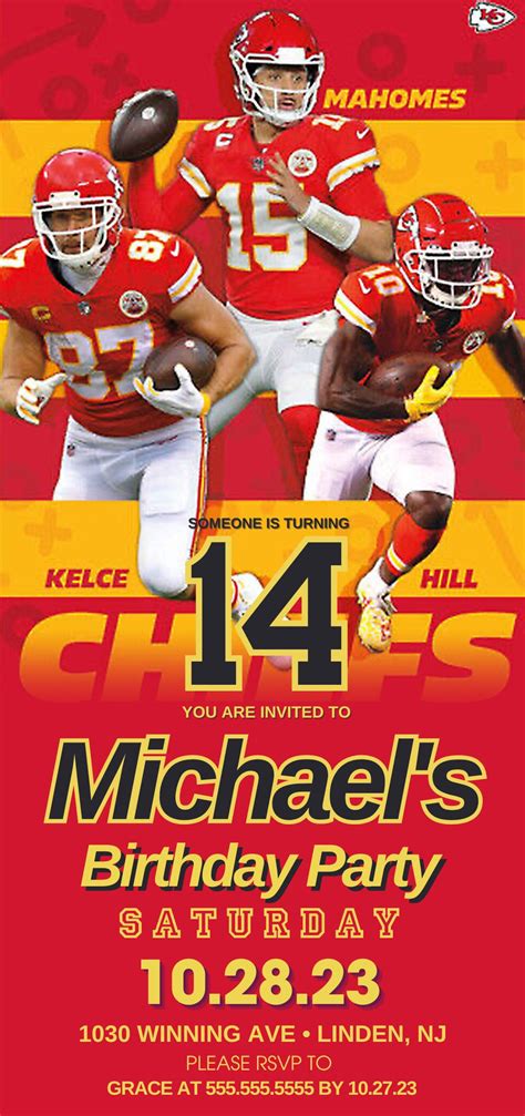 Kansas City Chiefs Missouri Kelce Birthday Invite Football Invitation ...