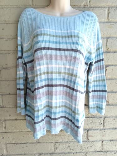 Croft Barrow Womens Long Sleeve Knit Sweater Multicolor Striped Top