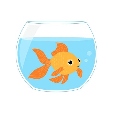 Premium Vector Cute Gold Fish Swimming In Round Glass Bowl Aquarium