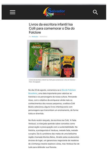 Salvador Notícias Livros da escritora infantil Isa Colli para