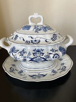 Blue Danube Lidded Oval Soup Tureen Bowl And Underplate Blue Onion