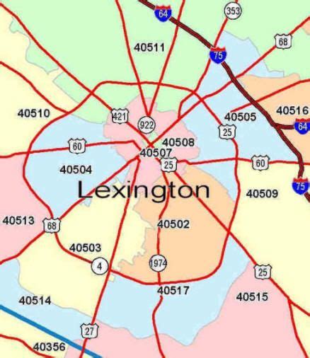 Lexington KY Zip Codes Map