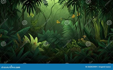 Tropical Trees and Plants in the Jungle Stock Illustration ...