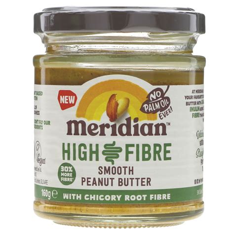 Meridian High Fibre Smooth Peanut Butter With Chicory Root Fibre 160g