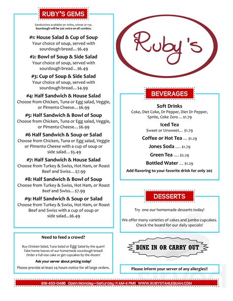 Rubys Menu In Tahlequah Oklahoma Usa