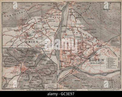 BOZEN GRIES Karte Stadtplan Vintage Stadt Italien 1924