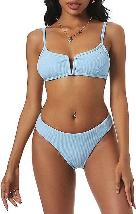 Amazon Zaful Women S Ribbed V Wired Cami Bikini Set Two Piece