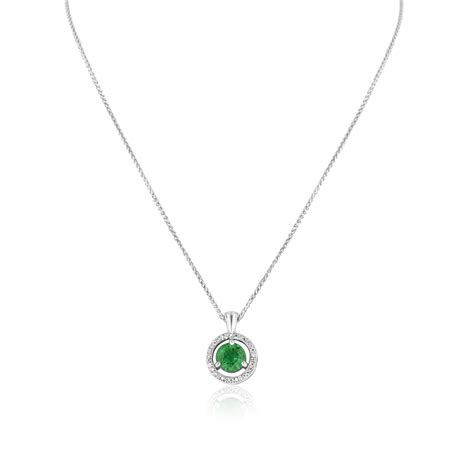 Avanti Ct Emerald And Diamond Halo Deco Necklace Womens From