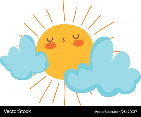 Cute sun and clouds drawn Royalty Free Vector Image