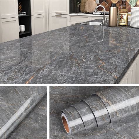 Livelynine 36 X 197 Inch Wide Dark Grey Marble Contact