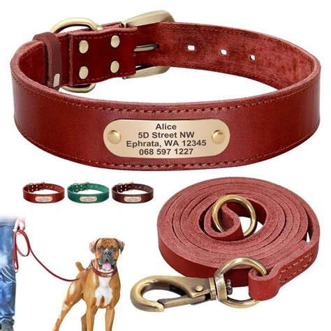 Personalized Dog Collar And Leash Set Real Leather Pet Collars Dogs