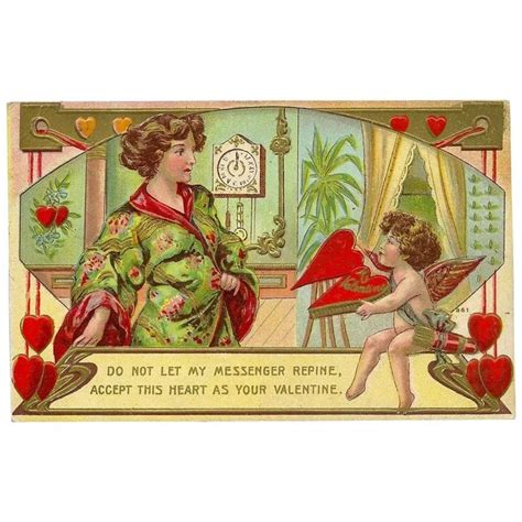 Embossed Valentine Postcard With Lady And Cherub For Sale On Ruby