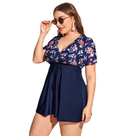 Plus Floral Flounce Bikini Swimsuit Blue Plus Curvves