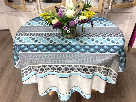 Nappe Ventails Turquoise Gris Ou Bleu Jaune Ronde Cm