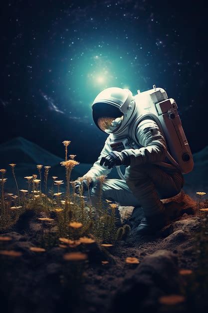 Premium Ai Image Astronaut Growing Plant Agriculture And Farming On