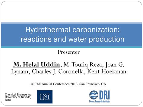 (PDF) 314699 Hydrothermal Carbonization: Reactions and Water Production