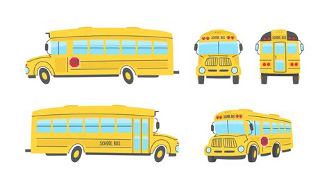 Yellow school bus from different angles. Front, back and two side views ...