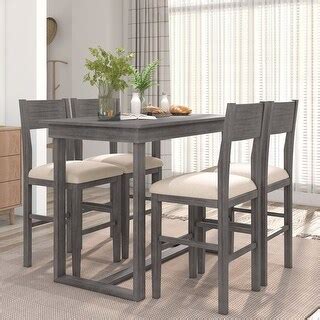 5 Piece Counter Height Dining Table Set Wood Bar Table Set For 4