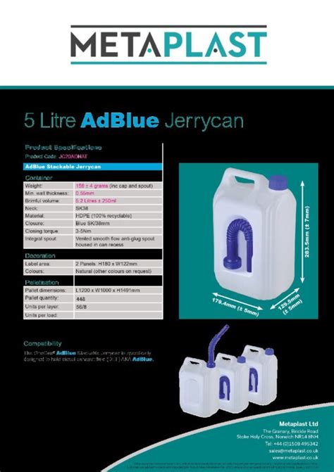 Metaplast 5 Litre Adblue Jerry Can Metaplast