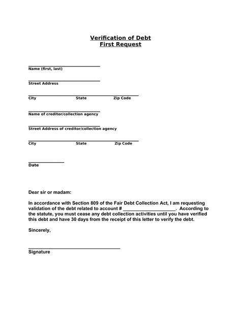 Free Printable Debt Validation Letter Templates Pdf Word Medical