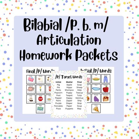 Bilabial /p, B, M/ Articulation Packets Flashcards, Worksheets & More ...