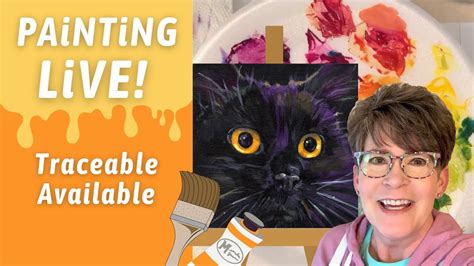 Easy Black Cat With Acrylics TRACEABLE Fun Halloween Painting LiVE