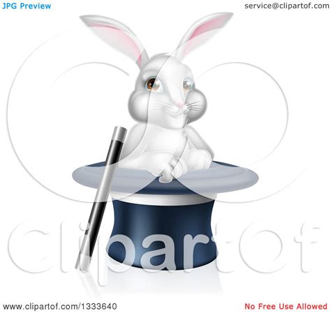 Clipart Of A Cartoon Magic Trick Bunny Rabbit In A Hat With A Wand