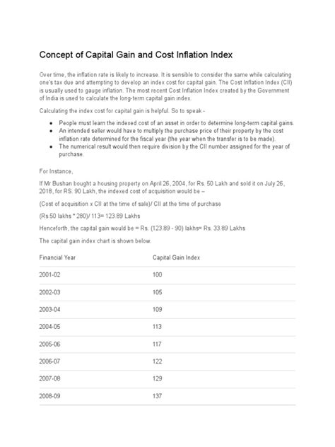 Capital Gains Index Numbers. | PDF