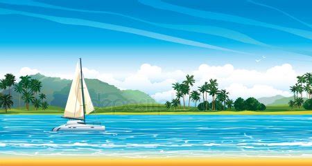 Seascape With Island Stock Vector Alisen