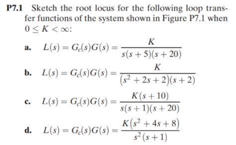 Solved P7 1 Sketch The Root Locus For The Following Loop Chegg