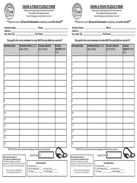 Swim A Thon Pledge Sheet Fill Online Printable Fillable Blank