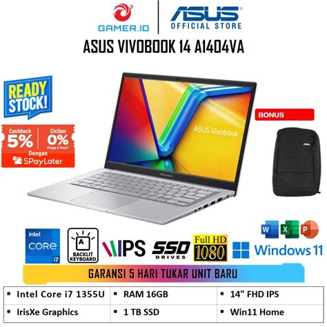 Jual ASUS VIVOBOOK 14 A1404VA I7 1355U 16GB 1TB SSD Win11 OHS 14 FHD