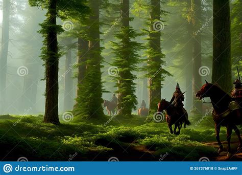 Realistic Painting Of Scottish Or British Medieval Forest With