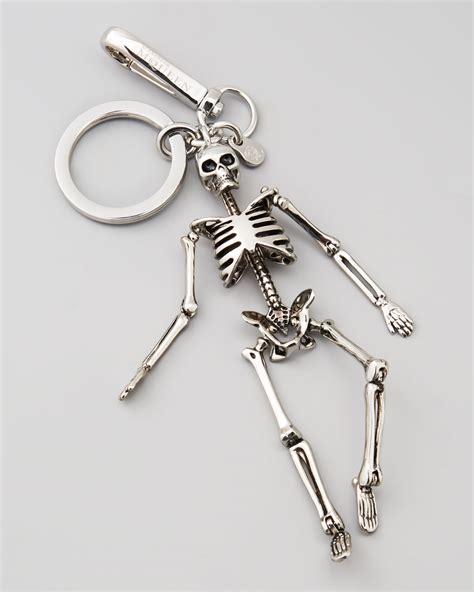 Alexander Mcqueen Mens Skeleton Key Chain In Silver Metallic For Men