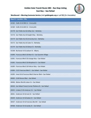 Golden Gate Transit 580 Schedule Fill Online Printable Fillable