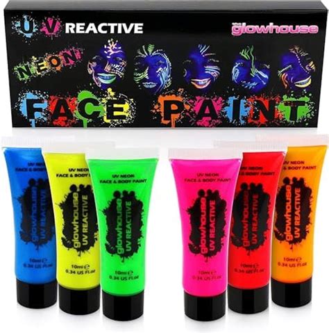 Midnight Glo Uv Neon Face And Body Paint Glow Kit 7 Bottles 2 Oz Each Black Light