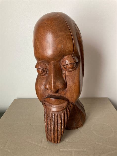 Vintage African Hand Carved Wood Head Bust Sculpture Tribal Folk Art