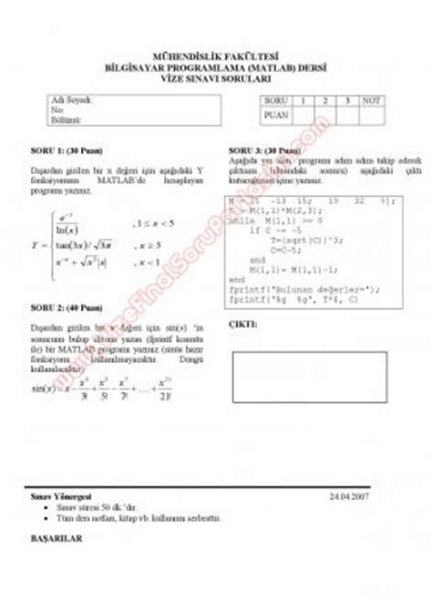 Bilgisayar Programlama Matlab Vize Sorular Ve Cevaplar Vize Ve