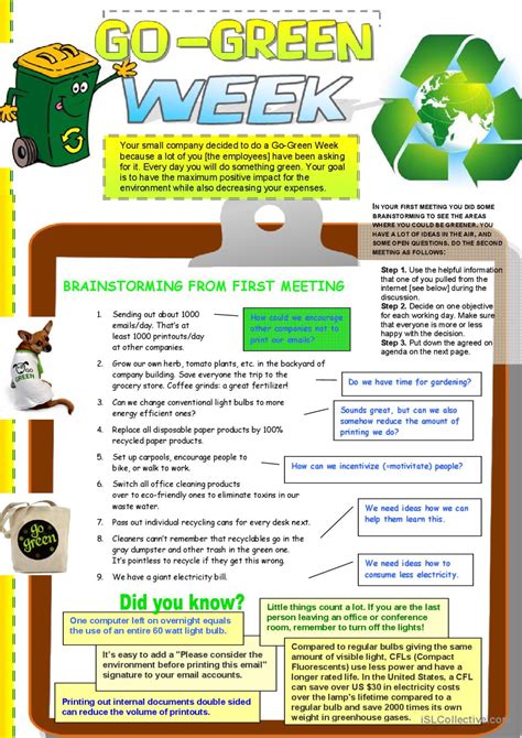 Go-Green Week at Your Company: English ESL worksheets pdf & doc