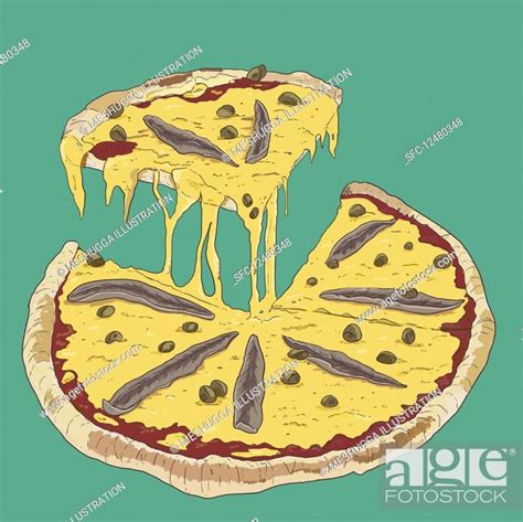 Pizza with anchovies, sliced (illustration), Stock Photo, Picture And Royalty Free Image. Pic ...